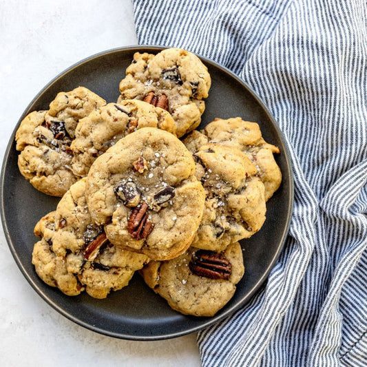 Brown Butter Bourbon Pecan Chocolate Chunk Cookies